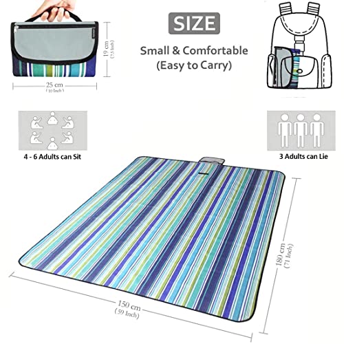 Image of PACKNBUY Foldable Picnic Mat for Outdoor Waterproof Sand Proof Camping Blanket for Beach Travel Park Family Outing Trekking Hiking Large Foldable Mat Rug (Blue Stripes)