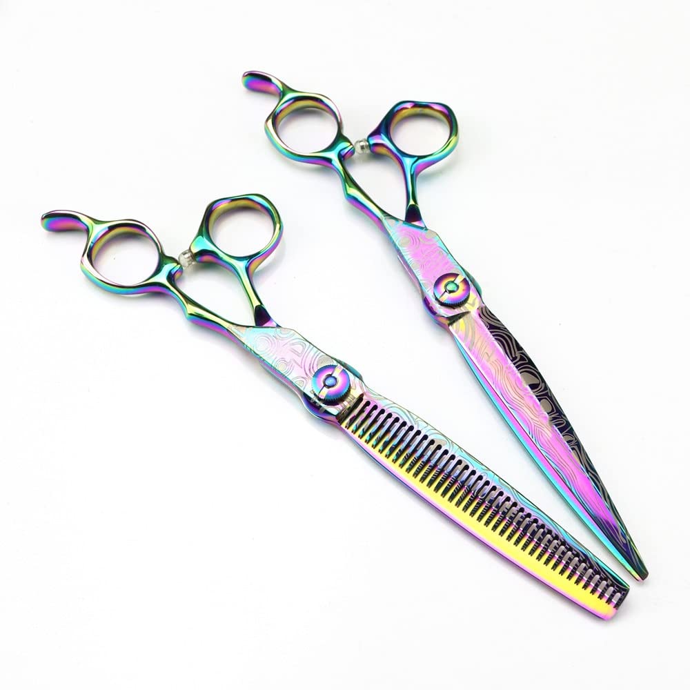 Forbici Professionali per Tagliare i Capelli, Forbici Professionali da 7 Pollici in Acciaio Damasco Arcobaleno, Forbici per Capelli di Alta qualità, Forbici per sfoltire, Forbici da Parrucchiere, FO