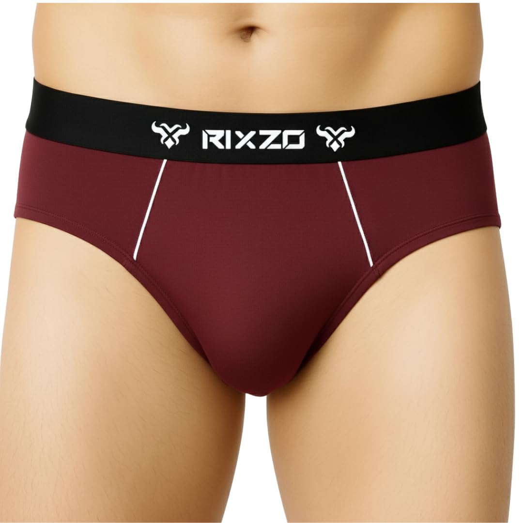 rixzo Men's Cotton Briefs - 100% Cotton (Pack of 1) Maroon Color Outer Elastic Breif-picture-33
