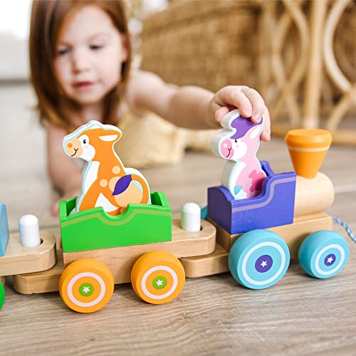 Melissa & Doug First Play Wooden Rocking Farm Animals Pull Train #TOP1