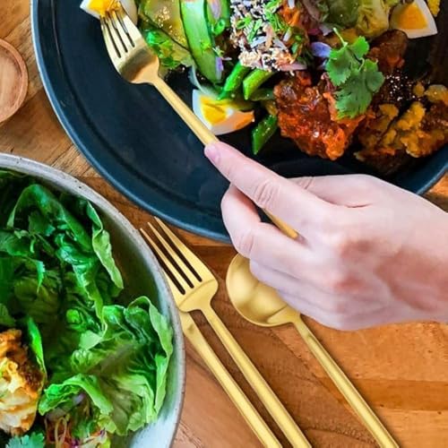 Image of 24-Piece Flatware Set, Stainless Steel Knife Fork Spoon, Home Dinnerware Tableware Set for 6,Stainless Steel Cutlery Set for Home, Kitchen, Restaurant, Utensils (Gold)