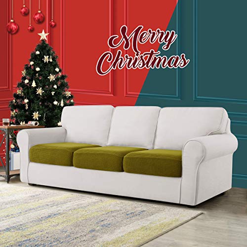 Image of CHUN YI 3Piece Stretch Couch Cushion Covers, Sofa Seat Slipcovers for Pets, Suitable for Armchair Loveseat Sofa with Spandex Jacquard Washable Fabric(3Piece,Yellow Green)