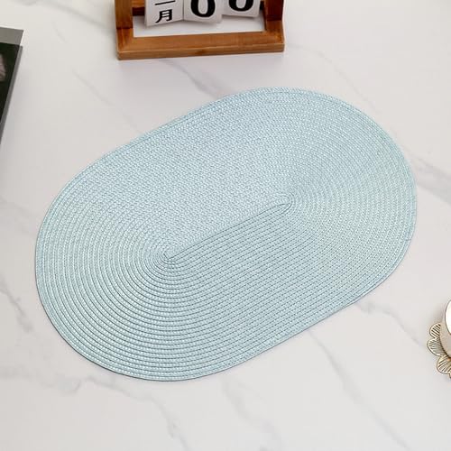 Napperons salle à manger bleu clair tissé ovale pour vos repas en famille