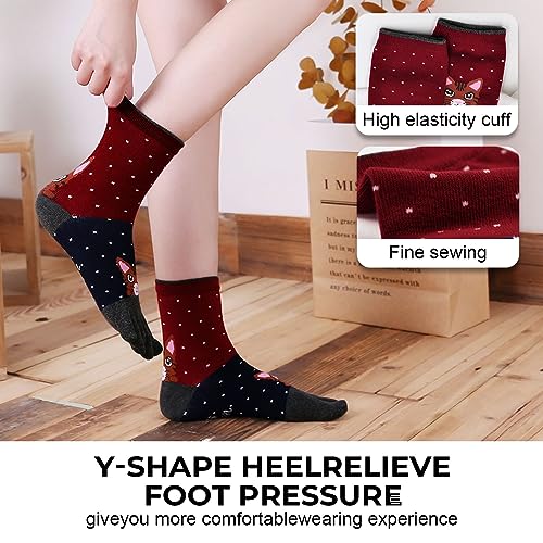 Image of CaiDieNu Women's Animal Toe Socks - Cotton Five Finger Colorful Funny Casual Crew Socks for Ladies