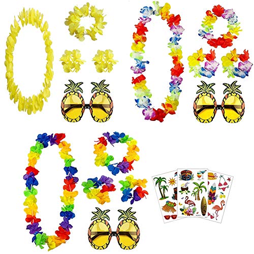Cozywind 3 juegos Collares de Flores Hawaianos + 3pcs Gafas de Sol...
