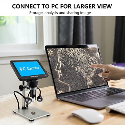 Arrablon 7" Lcd Digital Microscope For Kids,Adults,1200X With 32Gb Tf Card,1080P Video&Photographic Microscope With Screen, Led Fill Lights, Support Windows/Mac Os For Soldering,Coin Checking #TOP6