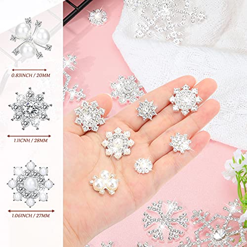 45 Pieces Pearl Rhinestone Buttons Faux Pearl Embellishments Silver Snowflake Brooch Alloy Floral Pendants For Jewelry Making Crafts Clothes Bags Shoes Supplies And Wedding Bouquet, 9 Styles #TOP1