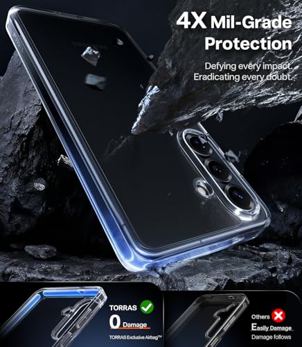 Image of TORRAS Shockproof for Samsung Galaxy S26 Case, [Not Yellowing] [12FT Military-Grade Protection] Thin & Soft Touch Transparent Case for Samsung S26 with 3 Colors DIY Buttons [Anti-Slip], Diamond Clear
