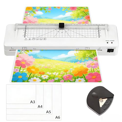 Plastificadora, Plastificadora a3 Frío y Caliente con Cortador Integrado y Redondeador, calentamiento rápido, Laminadora Plastificadora A3 A4 A5 A6 para uso oficina, escuela, fotos
