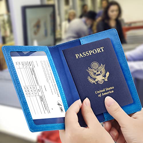 Image of Eoehro Unisex-Adult Passport and Vaccine Card Holder Combo, Sky Blue, Faux Leather, RFID Protected