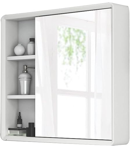 Armario de espejo montado en la pared, armario de almacenamiento montado en la pared con espejo, espejo de baño con estante marco de madera de goma