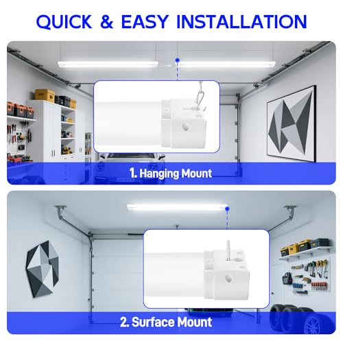 Image of hykolity LED Shop Lights 4FT with Power Cord,5500LM,3 Power Level&3CCT | Shop Light 4000 /5000 /6500K Tunable,25 /34 /42W Switchable,Linkable Hanging /Surface Mount Shop Lights for Workshop,Garage,4 Pack