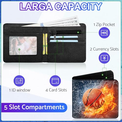 Image of Boys Wallet for Kids, Cool Kids Wallet for Boys Ages 8-10 9-12 11-15, Funny Basketball Leather Bifold Rfid Blocking, Coin Pocket Id Window for Teen Men Youth Guys Birthday Christmas Gifts
