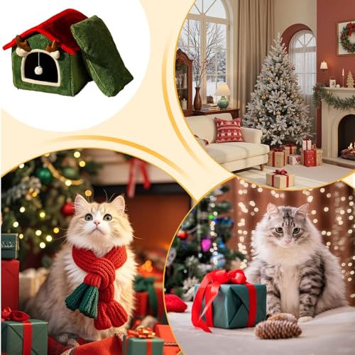 Cadeau de Noël pour chat : maisonnette chaude en velours avec coussin