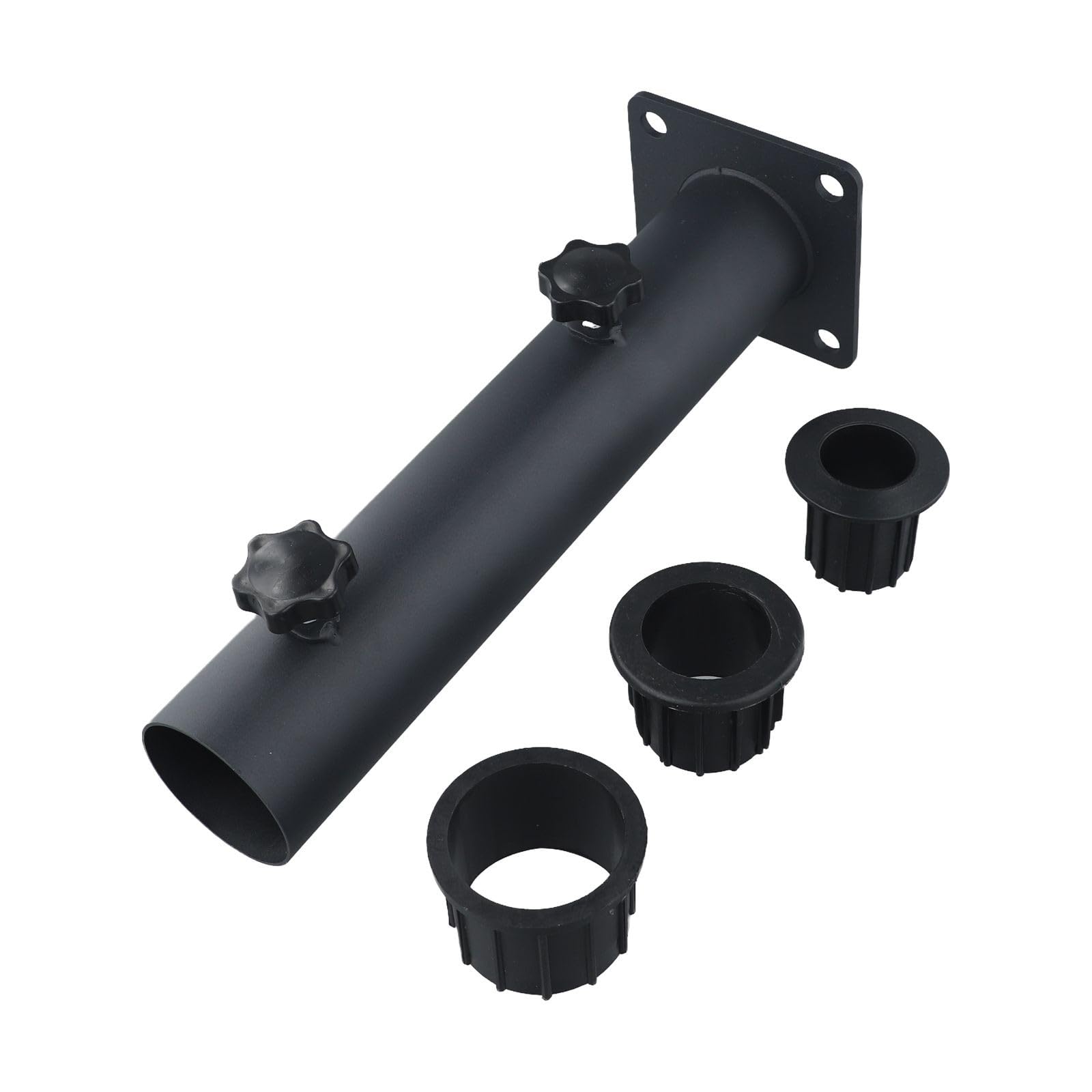 Rurka podtrzymująca parasol z rękawami redukującymi, podstawa ze stali nierdzewnej 48/38/32 mm, z pokrętłem bezpieczeństwa i otworem montażowym, uniwersalny czarny stojak na parasol do użytku na
