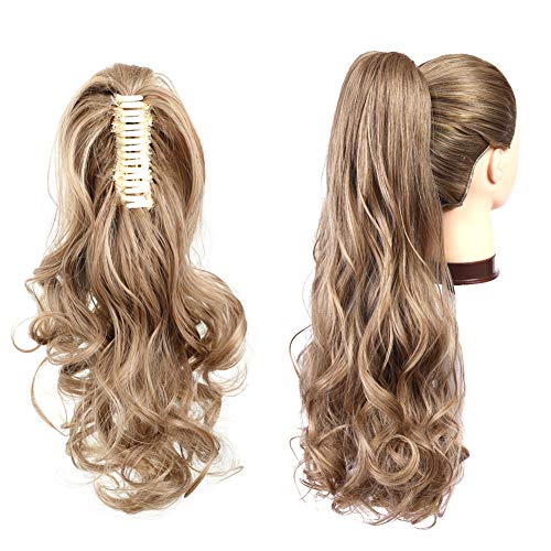 Rosa Star Claw Clip in Ponytail Hair Extension 24'' Curly Wavy Hairpiece One Piece A Jaw Long Synthetic Jaw Clip Pony Tails for Women (Light Brown 12/24#)