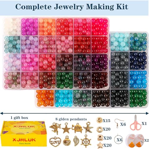 Glass Beads for Jewelry Making, 1300pcs + 8mm 48 Colors Round Crystal Glass Beads Bracelet Making Kit, Bead Starter Kit for Birthday Holiday Art Crafts Gifts by XJRLUK - Used condition - Image 2
