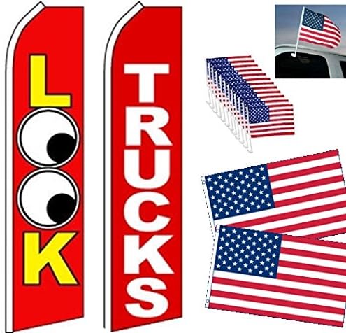 Car Auto Dealer Swooper Flag combo-LOOK-Trucks-12 US Window-2 US 3X5