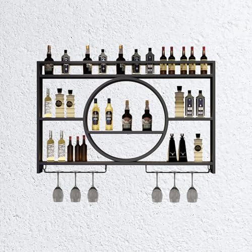 Estantes flotantes para bar con soporte para copas de vino, estante de licor montado en la pared para el hogar, bar o cocina, estante de exhibición de botellas de whisky y licor, mini gabinete de bar