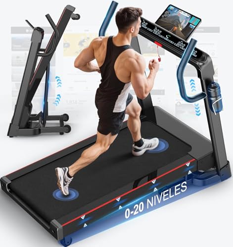 Cinta de Correr Plegable Profesional con App, Motor 7 CV 18 km/h, Inclinación Automática 20 Niveles, Máquina de Correr para Gimnasio en Casa, Carga 180 kg, Bluetooth, Silenciosa, Pantalla LED