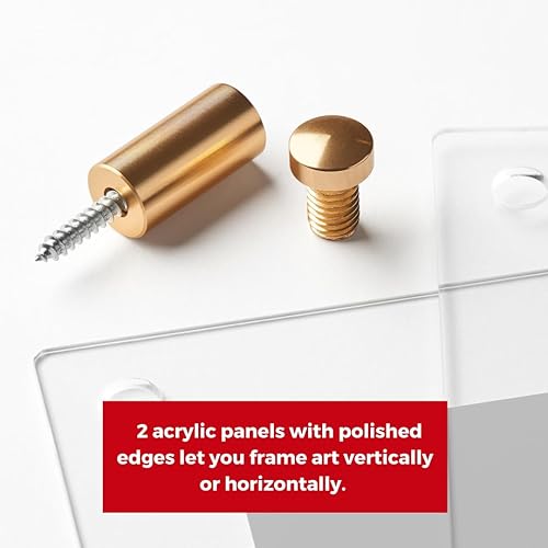 Miniatura 7 de Marco de fotos acrílico flotante de doble panel transparente de 16 x 20 pulgadas con herrajes dorados para mostrar arte y fotos en la pared