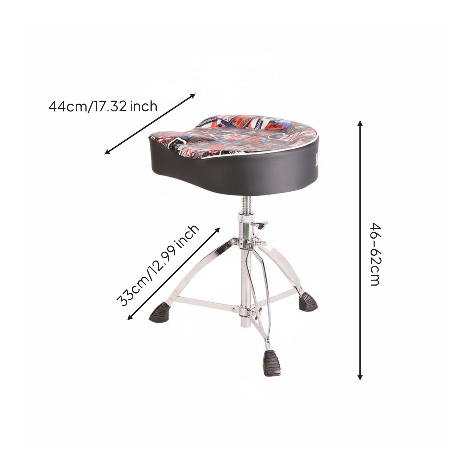 Siège de Batterie Réglable Tabouret de, Tabouret De Batterie Type Selle De Cheval Grand Modèle avec Vis sans Fin - Surface en Velours Noir