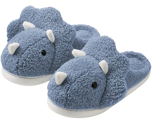 Image of Unisex Dinosaur Plush House Slippers - Soft Indoor & Outdoor Fuzzy Winter Slippers