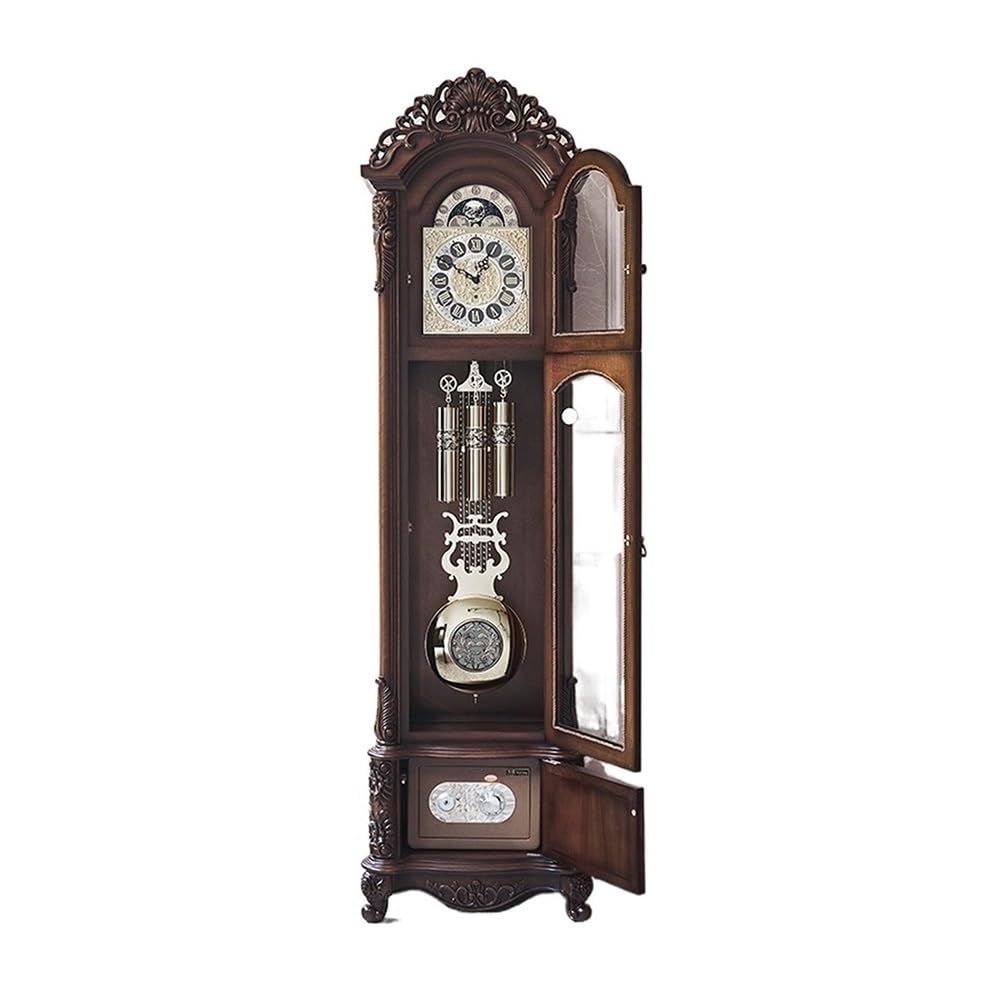 Kf2vBt7dP Chinese Style Floor Clock Wooden Grandfather Clock, European Style Living Room Villa Pendulum Chinese Retro Vertical Mechanical Classical Grandfather Clocks