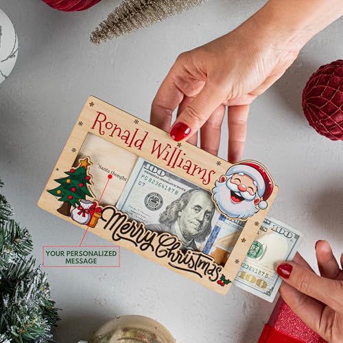 UNITED CRAFT SUPPLIES Personalized Wooden Cash Holders for Christmas, 12 Xmas Themes, 3 Fonts, Customize Money Holders for Gifts3