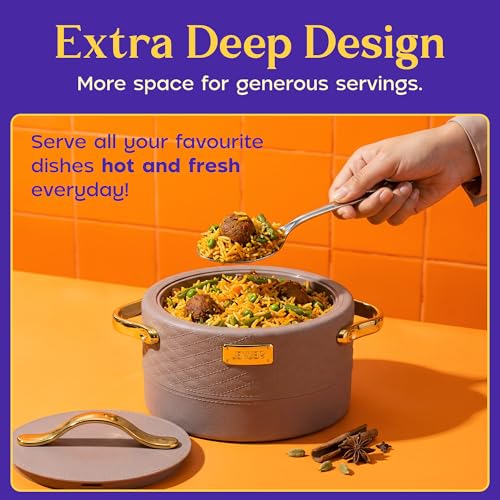 Image of SELVEL Heritage Casserole 800 ml | Stainless Steel Inner & Premium Plastic Outer Body | Insulated Hot Pot for Roti, Rice & Curry | Elegant Brown Finish with Gold Handles