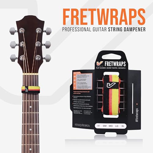 Image of Gruv Gear Fret Wrap & Guitar Mute, Fretwrap for Acoustic, Electric & Bass | String Dampener Recording, Tapping & Practice Accessory (1 Pack, Medium Black /Red /Yellow, Fits 5 String Bass, 7 String