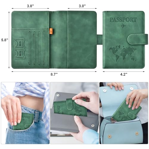 Image of Eoehro Passport Holder for Travel Essentials, Passport Wallet Cover Case for Travel Must Haves Accessories,Passport Book Holders for Women and Men(dark green)
