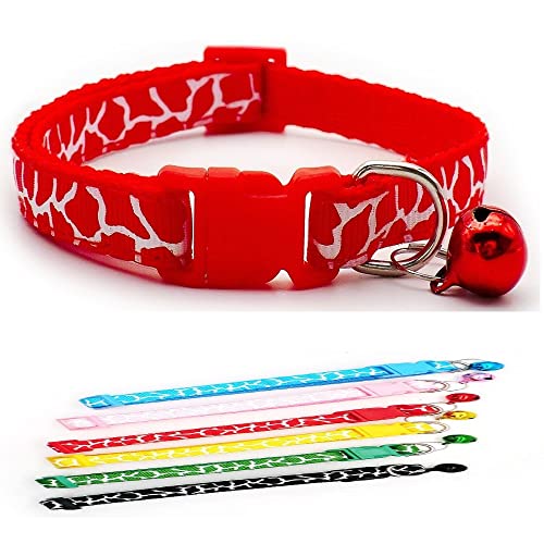 Small Dog Puppy Pet Collar Zebra Giraffe Animal Print Design with Bell Nylon Adjustable Size 19-32cm Red