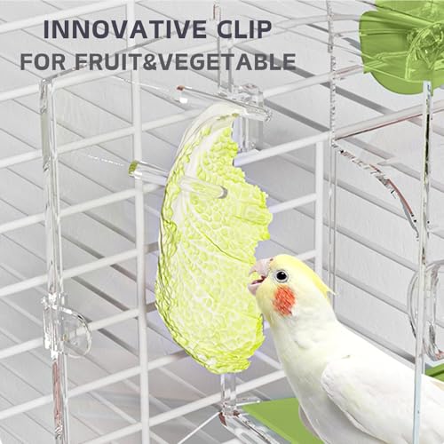Automatic Bird Feeder, Bird Cage Feeder with Perch Multi-Functional Holder for Fruits Vegetables for Parakeet Canary Cockatiel Finch (Green) - Image 6