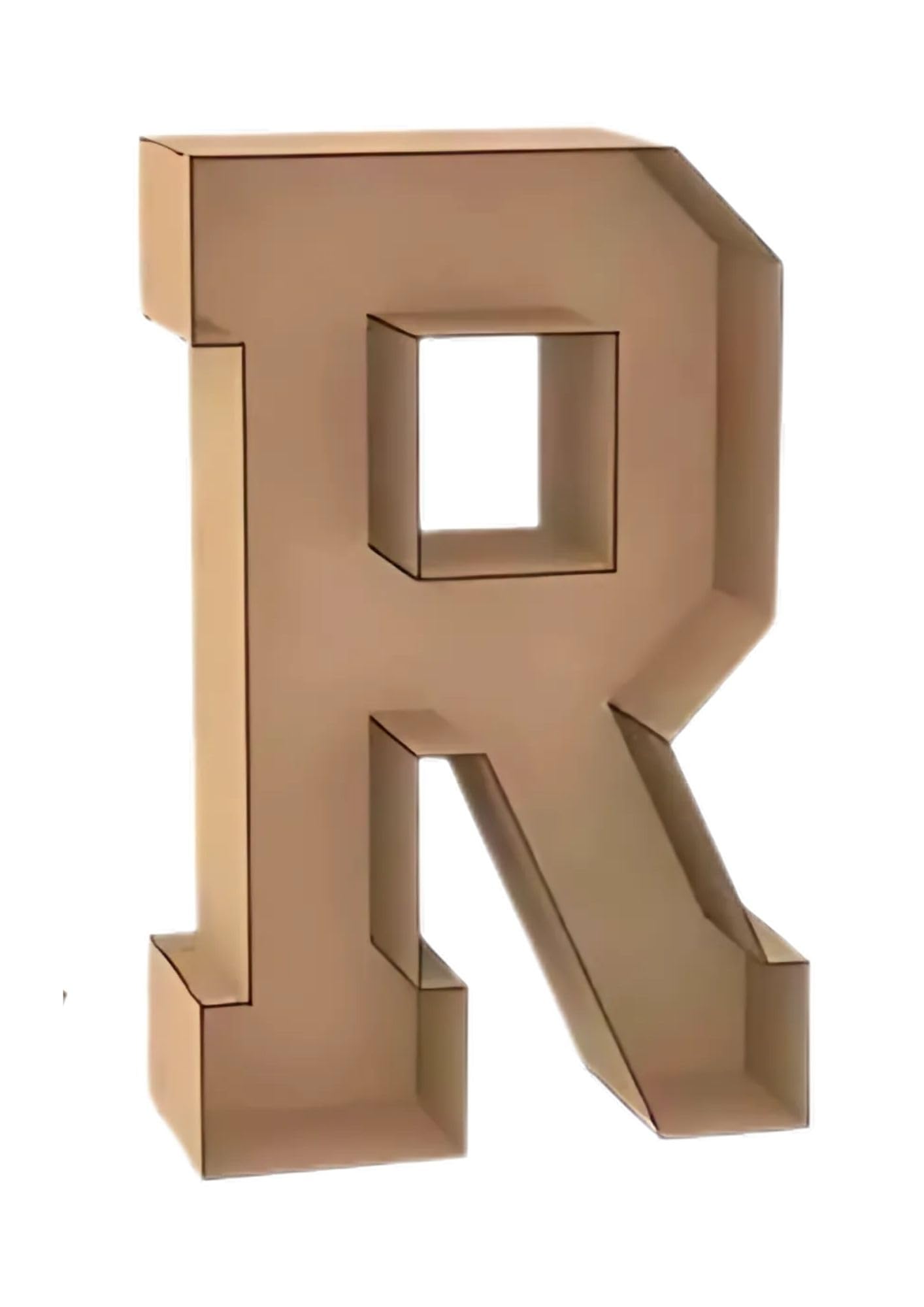 Letra R Decorativa 3D de Madera, 100 cm de Alto, Color Madera Natural