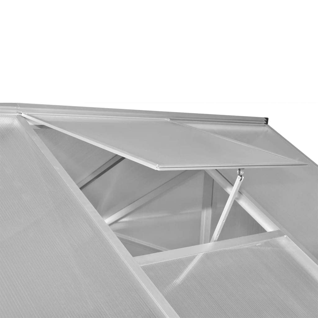 Wzmocniona szklarnia 6,05 m² z aluminiową ramą fundamentową, podwójne ścianki z poliwęglanu 3,8 mm, odporna na promieniowanie UV, ochrona przed mrozem od -20 do 70 °C