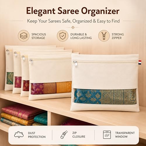 Image of Storite Saree Cover Bags Pack of 8 | Cotton Saree Storage Organizer