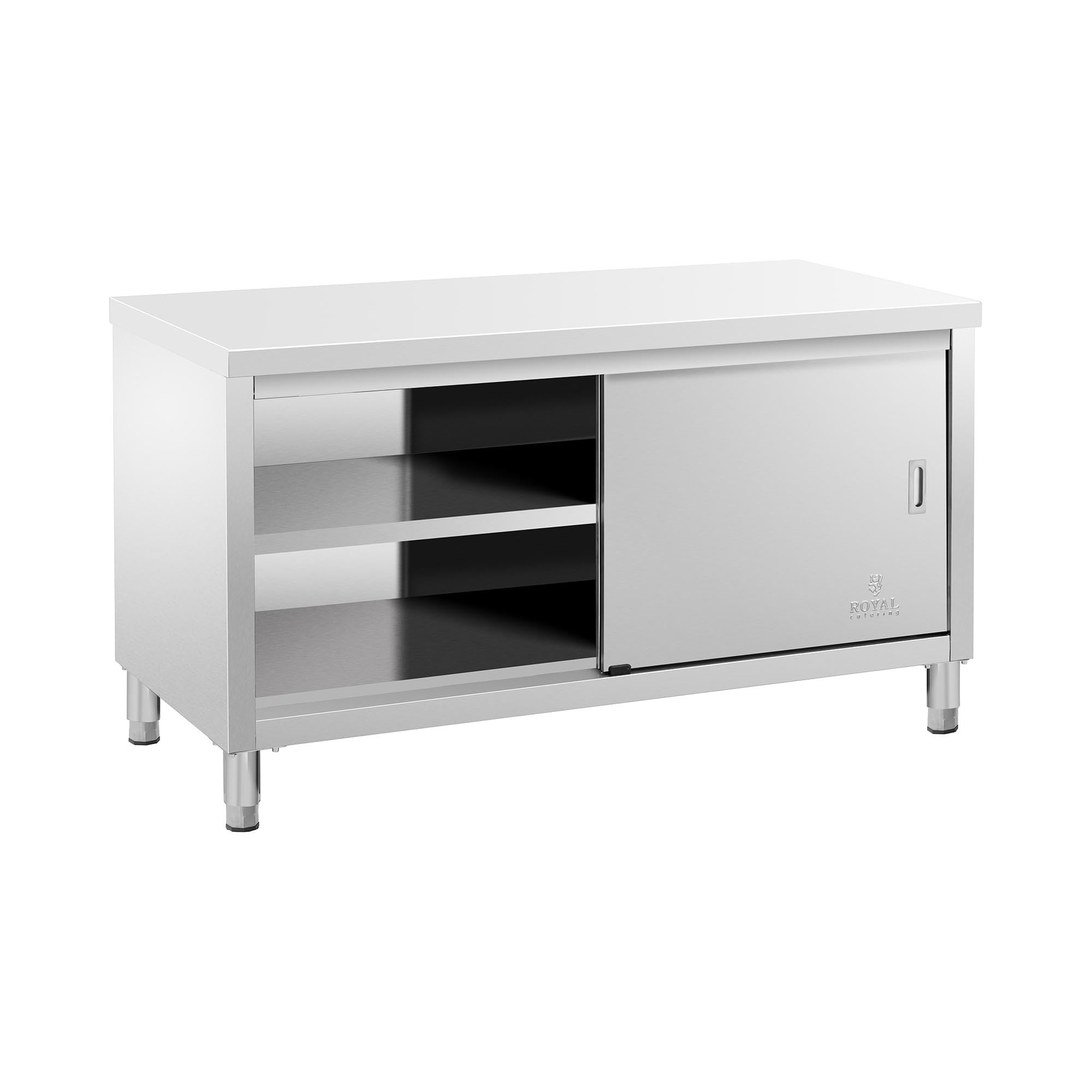 Royal Catering Mueble Neutro en Acero Inoxidable Armario RCSSCB-150x70-E (150 x 70 x 85 cm, 600 kg de Capacidad de Carga, con 2 Puertas deslizantes)