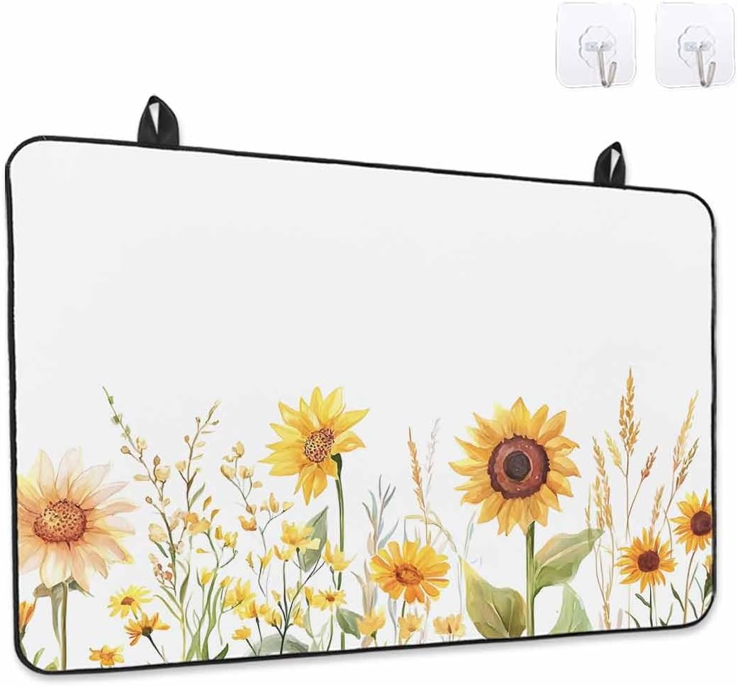 Stove Cover for Electric Stove 31x24 Inch Watercolor Sunflower Leaf Stove Top Cover Wildflowers Plant Glass Cooktop Covers Anti-Slip & Heat Resistant Countertop Protector Home Kitchen Decor