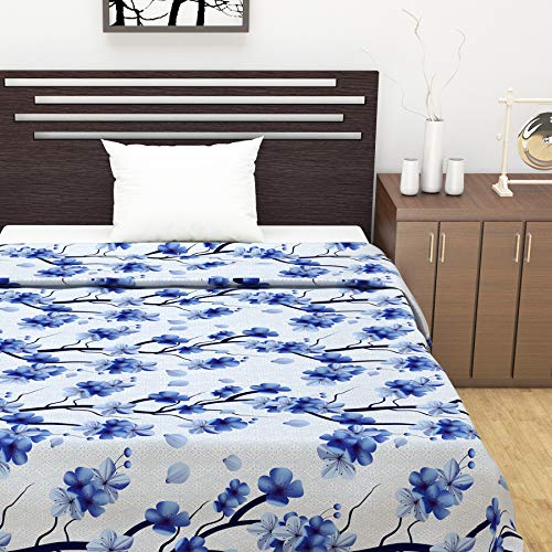 Image of Divine Casa Glace Cotton 120 GSM Reversible Lightweight Printed Single Bed AC Dohar Blanket Quilt - Deep Blue and Black