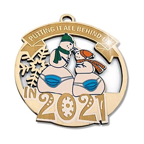 Christmas Ornaments, Scdom PUTTING IT ALL BEHIND US IN 2021 Xmas Hanging Wooden Holidays Decoration, Quarantine Ornament Maple Plywood Digital Laser Cut Covid Ornament Snowman Couple Masks on Butt Cover
