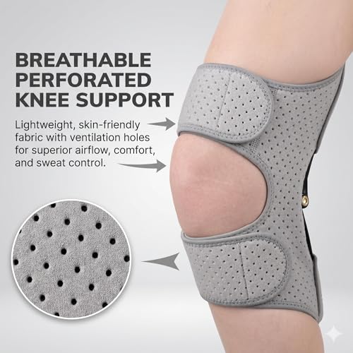 Image of JERN Knee Support Brace with Rebound Assist, Open Patella Stabilizer, Breathable Perforated Fabric, Adjustable Wrap-Around Straps for Running, Weightlifting, Outdoor Sports (Grey)