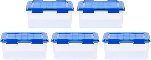 IRIS USA - Paquete de 5 contenedores herméticos de plástico de 19 cuartos de galón con tapa, sello y hebillas de cierre seguro
