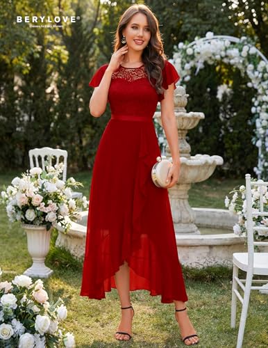 Image of BeryLove Formal Dresses for Women 2026 Wedding Guest with Slit Cocktail Elegant Lace Long Prom Dress