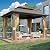 MELLCOM 10'x12' Hardtop Gazebo, Metal Double Roof Aluminum Gazebos with Curtain and Netting,Brown Permanent Galvanized Steel Pavilion for Patio, Lawn & Deck
