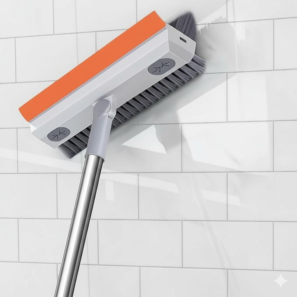 3-in-1 Bathroom Cleaning Brush with Wiper - Long Handle 180° Rotate Toilet Brush, Tiles Cleaning, Floor Scrub for Kitchen and Bathroom Accessories (New Orange 3 in 1 Brush)