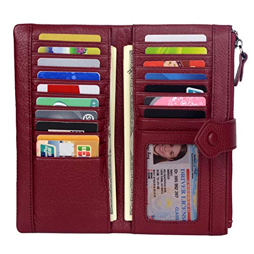 Image of Bveyzi Women Soft Leather RFID Blocking Bifold Slim Wallets Ladies Credit Card Holder Double Zipper Pocket | Soft