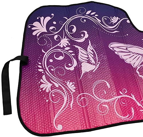 Bdk Premium Front Windshield Sun Shade-Accordion Folding Auto Sunshade For Car Truck Suv-Blocks Uv Rays Sun Visor Protector-Keep Your Vehicle Cool- 58 X 27 Inch (Pink Butterfly) #TOP3