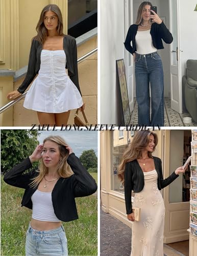 Image of ZAFUL Women's Long Sleeve Ribbed Cropped Cardigan Sweaters Open Front Bolero Short Shrugs S-XXL
