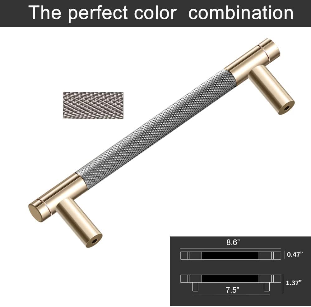 12 Pack 3 Inch 76 mm Knurled Cabinet Handles Cabinet Pulls Aluminum Handles Pulls Gold and Black Oxidation Finish with Diamond Pattern 4" Length (3" Hole Center)